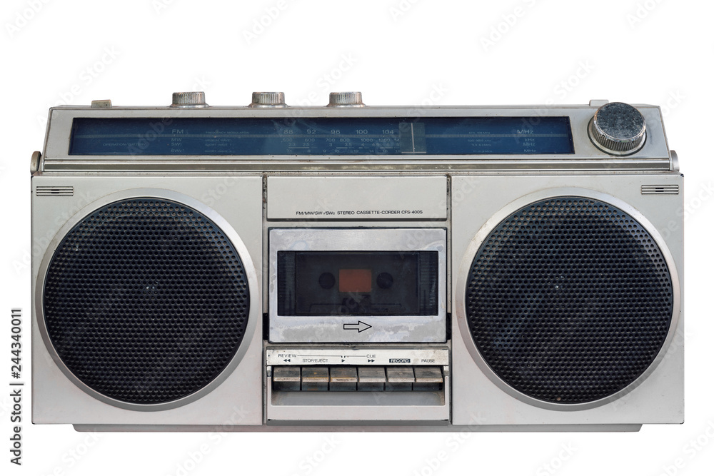 vintage stereo on isolated white with clipping path. - obrazy, fototapety, plakaty 
