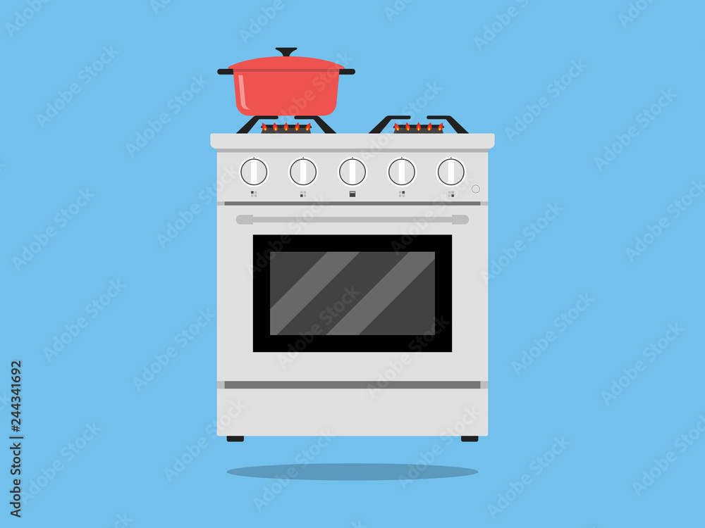 Kitchen stove flat style isolated gas cooker illustration Vector Stock  Vector | Adobe Stock