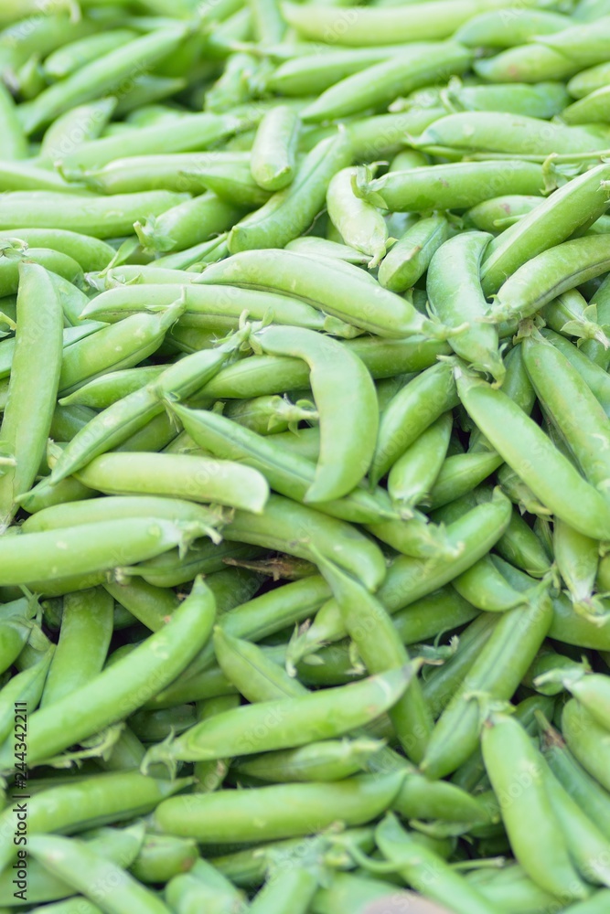 Macro details of fresh Green peas at street side vegetable market in India Macro details of fresh Green peas at street side vegetable market in India
