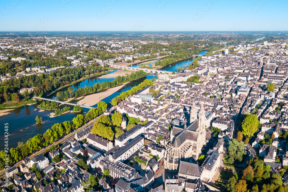 Tours aerial panoramic view, France - obrazy, fototapety, plakaty 