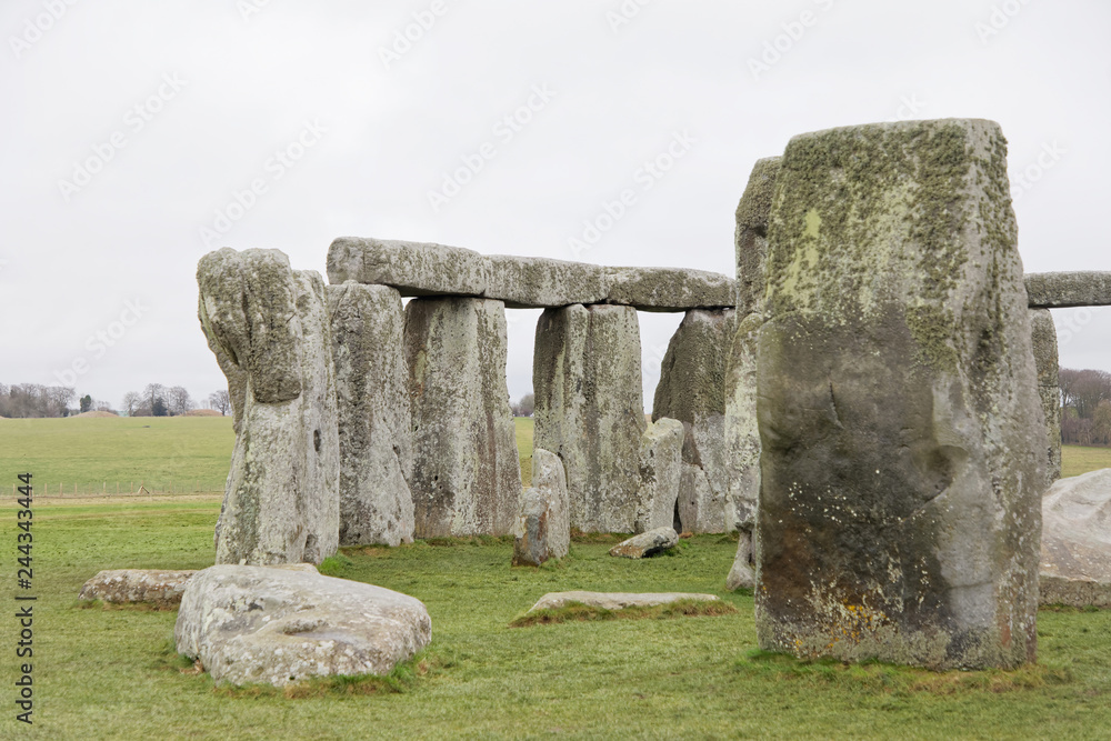 The stone monument Stonehenge a cloudy day,  built in the late Neolithic period, around 2500 BC for unknown reason