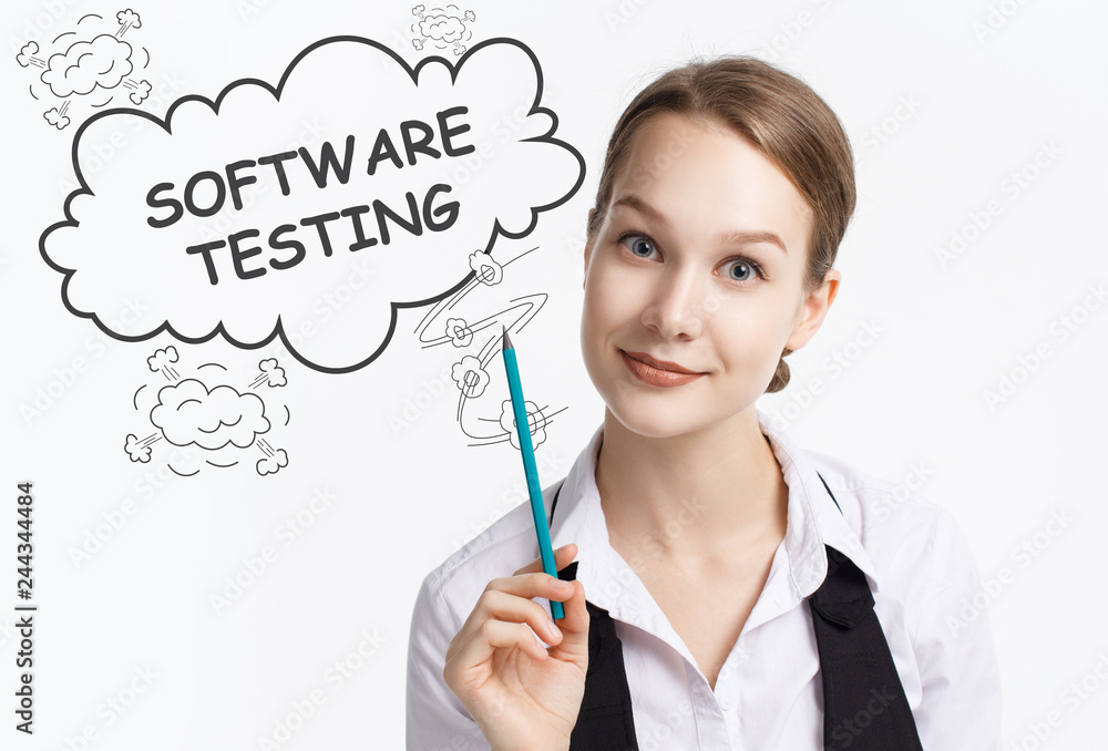 The concept of business, technology, the Internet and the network. A young entrepreneur working on a virtual screen of the future and sees the inscription: Software testing The concept of business, technology, the Internet and the network. A young entrepreneur working on a virtual screen of the future and sees the inscription: Software testing