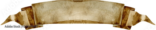 Watercolor vintage brown ribbon. Hand painted banners isolated on white background.