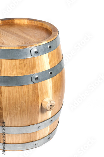 A wooden barrel. White isolated background
