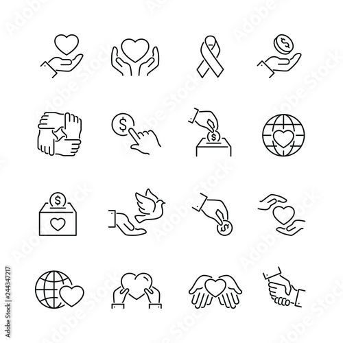 Fotótapéta Support and donation related icons: thin vector icon set, black and white kit