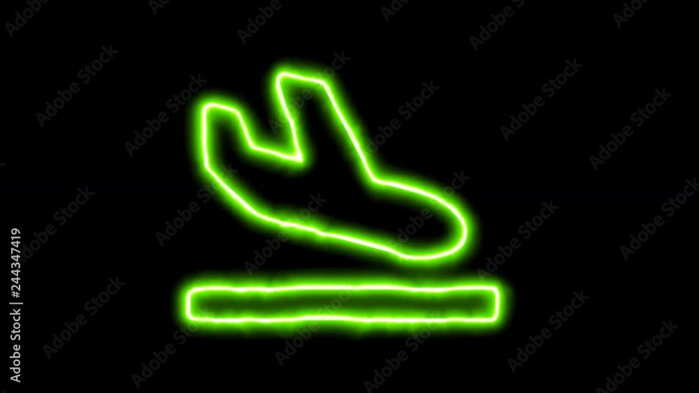 The appearance of the green neon symbol plane arrival. Flicker, In - Out. Alpha channel Premultiplied - Matted with color black The appearance of the green neon symbol plane arrival. Flicker, In - Out. Alpha channel Premultiplied - Matted with color black