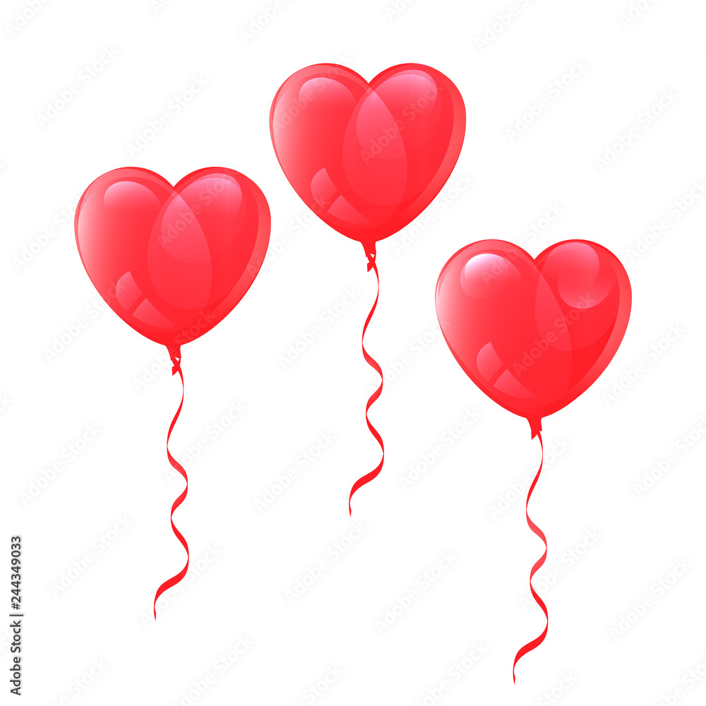 Vector drawing balloons heart shaped on white background