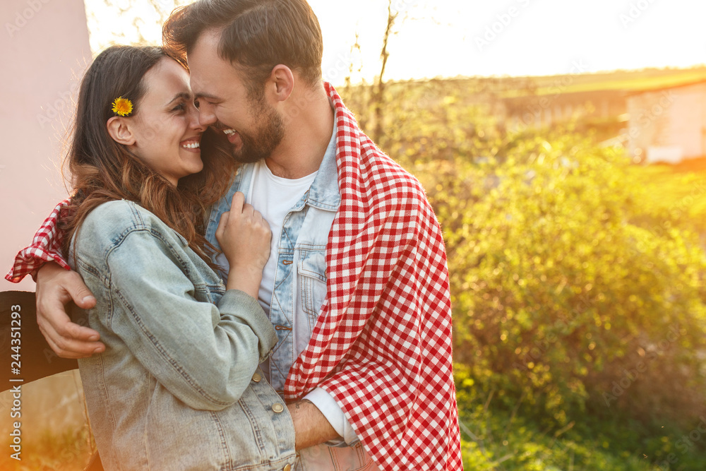 Fototapeta premium Content loving couple in green summer