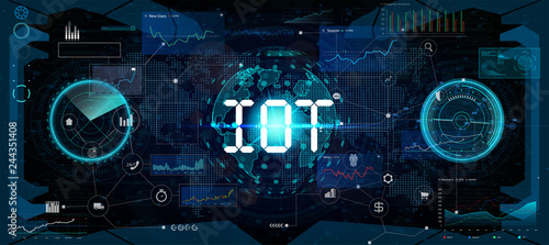 Global world telecommunication network connected around planet Earth, internet of things (IOT), devices and connectivity concepts on a network. Futuristic interface, vector
