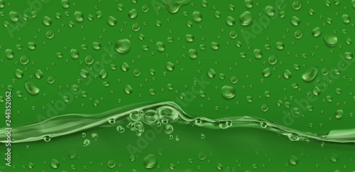 Drops. Green seamless pattern. 3d realistic vector