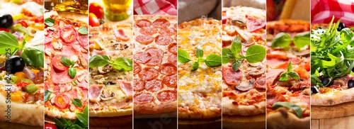 Obraz  z motywem collage of various types of pizza