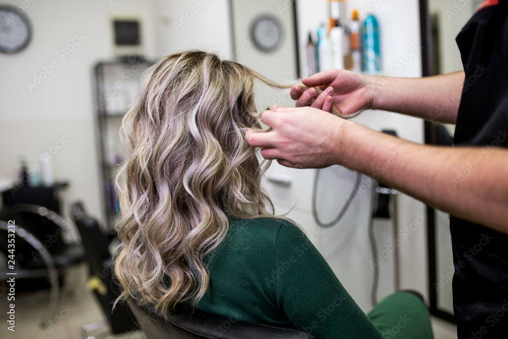 Beautiful hairstyle of mature woman after dying hair and making highlights in hair salon. Beautiful hairstyle of mature woman after dying hair and making highlights in hair salon.