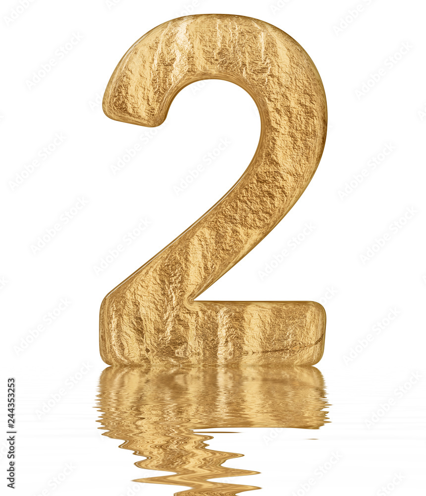 Numeral 2, two, reflected on the water surface, isolated on white, 3d render Numeral 2, two, reflected on the water surface, isolated on white, 3d render