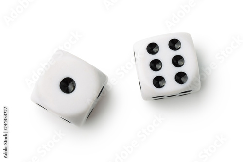 Top view of two white dices photo