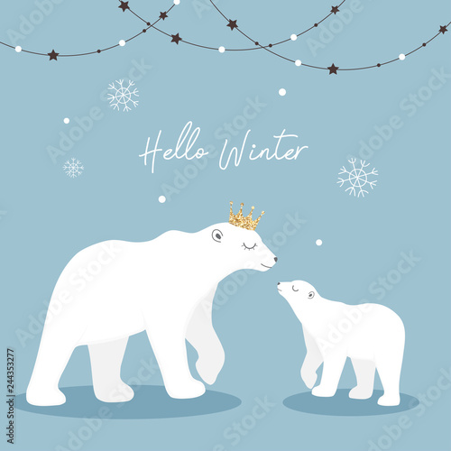 cute polar bears vector. mother and baby polar bears.