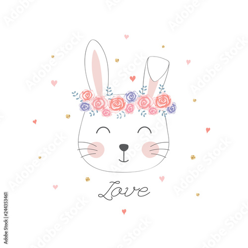 Cute bunny head with flower crown.