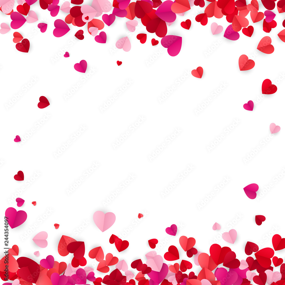 Valentine's day background with hearts. Holiday decoration elements colorful red hearts. Vector illustration isolated on white background
