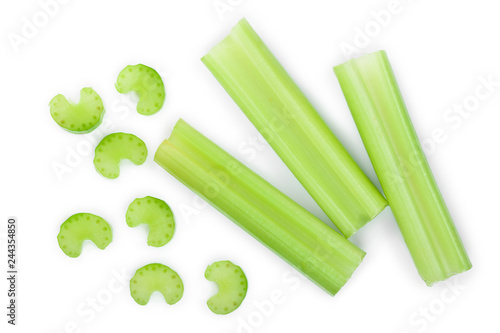 fresh celery isolated on white background.Top view. Flat lay