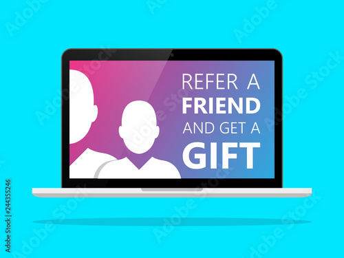 Refer a Friend and get a gift on a laptop illustration icon vector