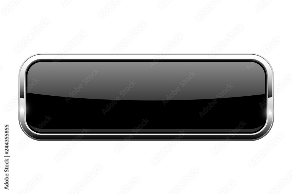 Black glass button. Shiny rectangle 3d web icon Black glass button. Shiny rectangle 3d web icon