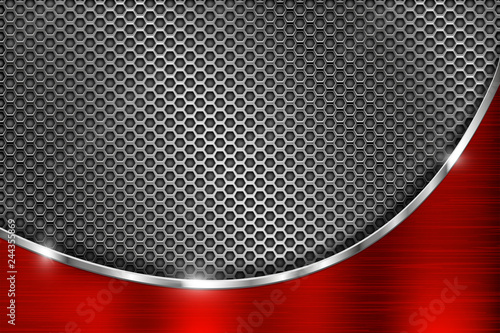 Metal perforated background with brushed red iron wave