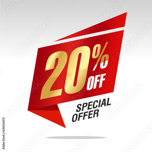 20 percent off sale speech bubble isolated gold red origami sticker icon