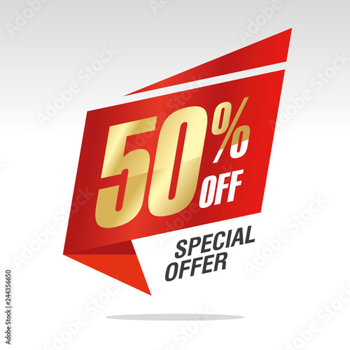 50 percent off sale speech bubble isolated gold red origami sticker icon