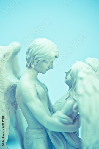 couple of angels archangel in romantic embrace like love, peace, guardin angel and religion concept photo