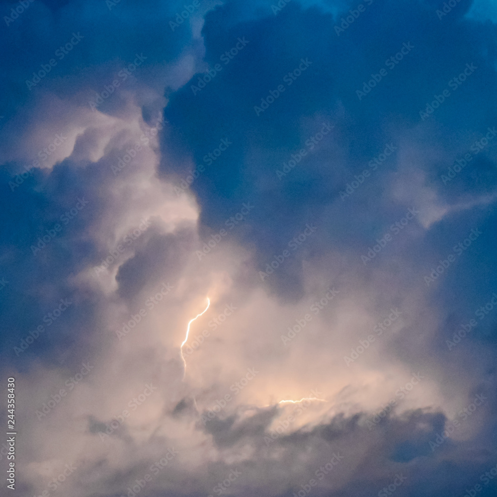 Lightnings in storm clouds. Peals of a thunder and the sparkling Stock ...