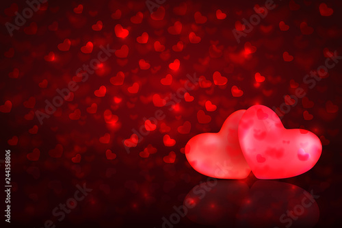 Valentines day red background with hearts. Vector Illustration