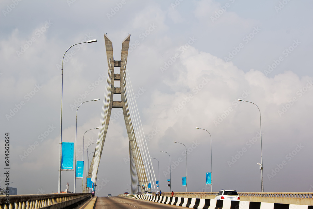 Fototapeta premium Lekki - Ikoyi toll bridge, Lagos, Nigeria. Cable-stayed bridge, transportation infrastructure.