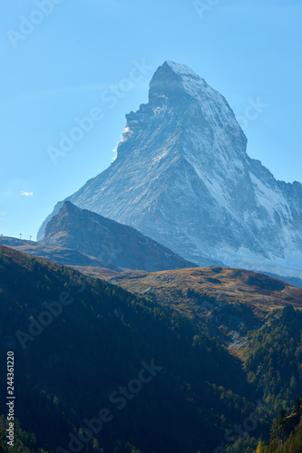 Mount Matterhorn view from Zermatt village.