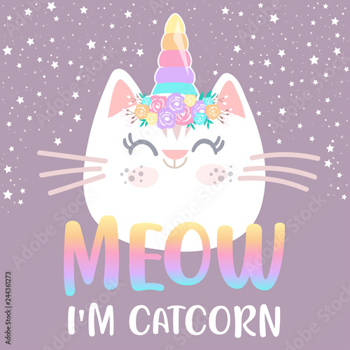 Design Cute fantasy magic cat unicorn. Design for children