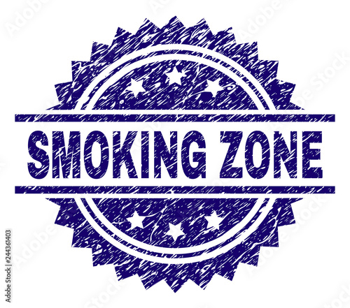 SMOKING ZONE stamp seal watermark with distress style. Blue vector rubber print of SMOKING ZONE caption with dirty texture.