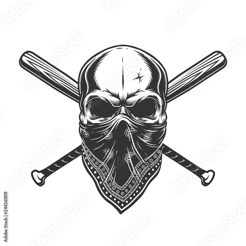 Vintage monochrome skull in bandana