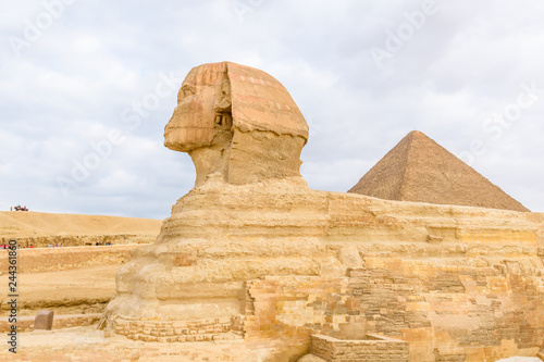 The great pyramid of Cheops and Sphinx in Giza plateau. Cairo  Egypt