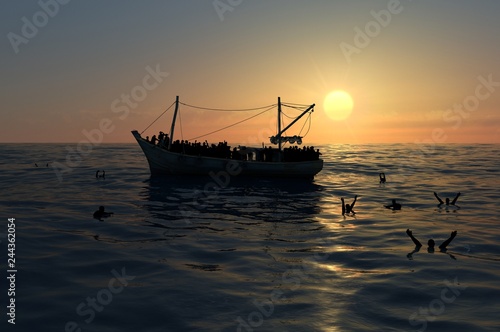 Foto Nave con profughi a bordo che richiedono aiuto