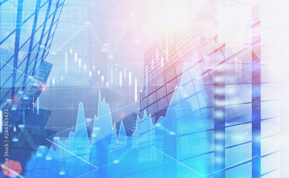 Obraz premium Blue forex graph in modern city