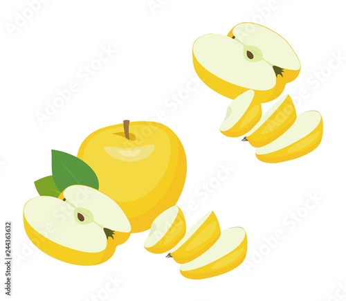 Apples with half apple and slices. Vector illustration on white background.