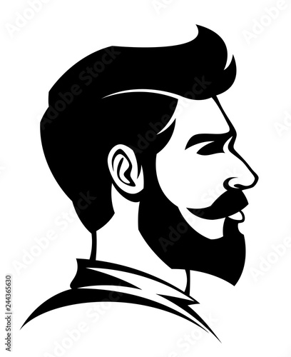 Bearded man head on a white background