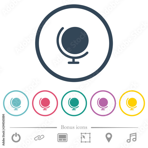 Globe with stand flat color icons in round outlines
