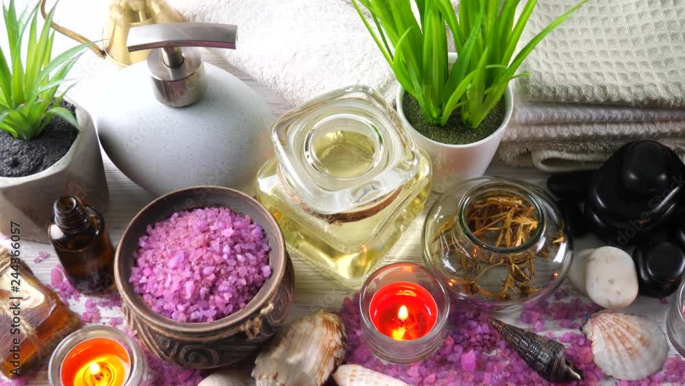 Items for spa massage in the composition on the table Items for spa massage in the composition on the table