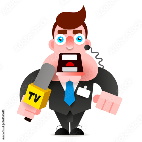 Reporter With Microphone In Hand Leads News Vector Illustration
