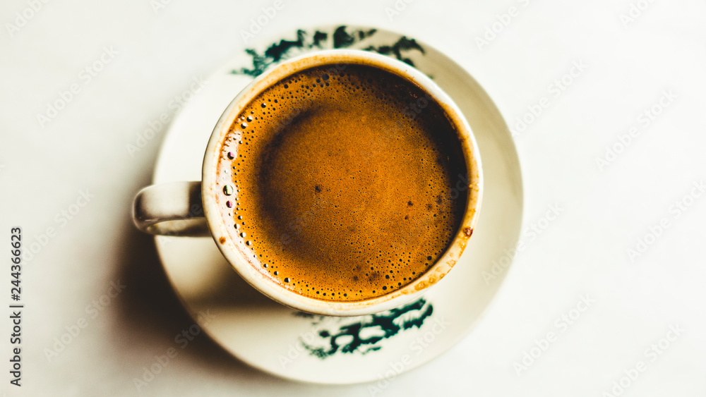 Top View shot of cham coffee on white background Top View shot of cham coffee on white background
