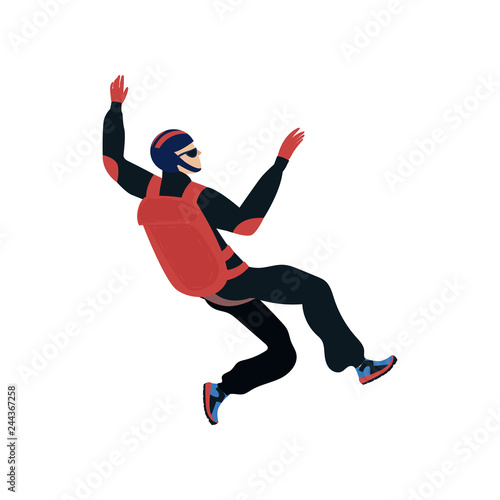 Skydiver engaged in a dangerous sport making jumps in the sky with a parachute. Extreme sport.
