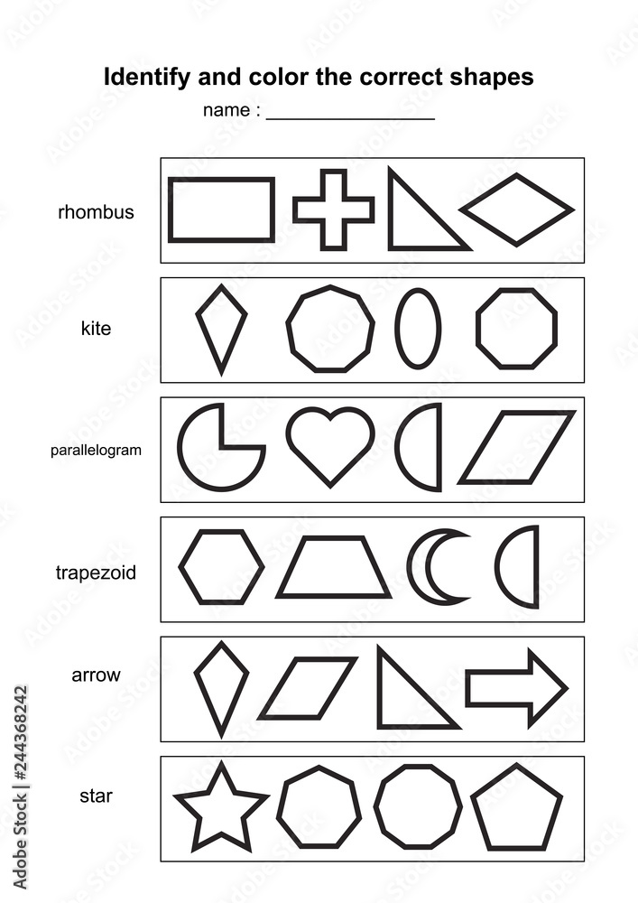 Identify and color the correct shapes. educational geometric shapes ...