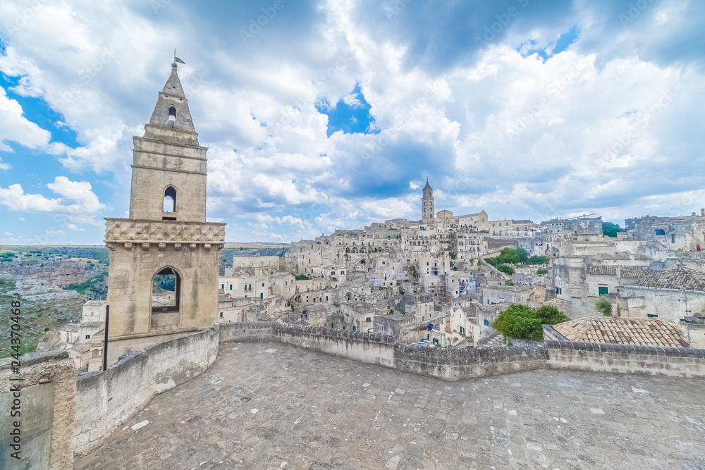 panoramic view of typical stones Sassi di Matera and church of Matera 2019,capital of europe culture 2019