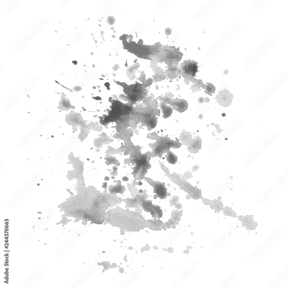 Abstract watercolor grayscale splashes background. Vector illustration. Grunge texture for cards and flyers design.