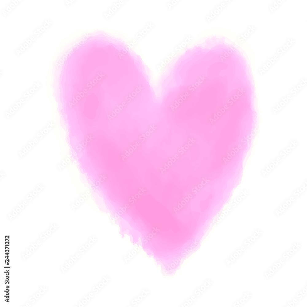 Digital watercolor heart on white. Aquarelle blotch on isolated background. Colored hand drawn spot for design and work. Colorful illustration