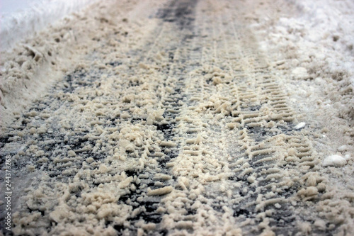 Snow ice road tracks tyre tire print